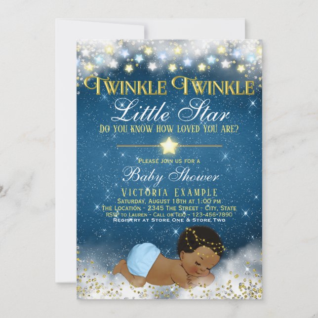 Invitation Twinkle Twinkle Little Star Ethnic Boy Baby shower (Devant)