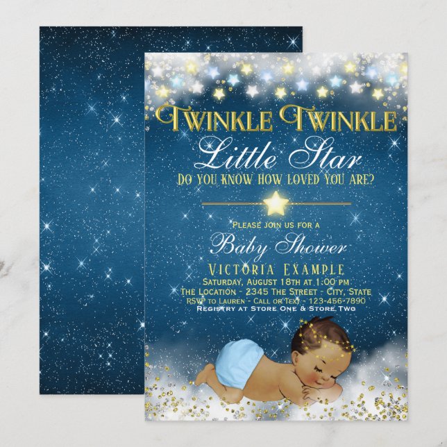 Invitation Twinkle Twinkle Little Star Ethnic Boy Douche (Devant / Derrière)