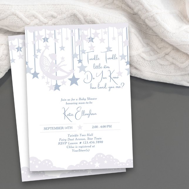 Invitation Twinkle Twinkle Little Star Fairy Blue Baby shower (Twinkle Twinkle Little Star Boy Baby Shower Invitation)
