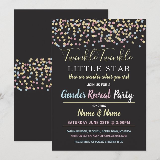 Invitation Twinkle Twinkle Little Star Genre Reveal Invitatio (Devant / Derrière)