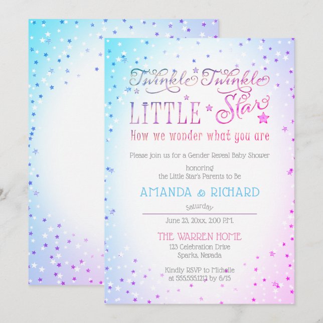 Invitation Twinkle Twinkle Little Star Genre Révéler Douche (Devant / Derrière)