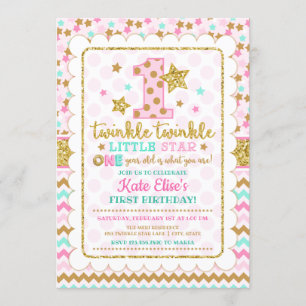 Invitation Twinkle Twinkle Little Star Girl 1er anniversaire