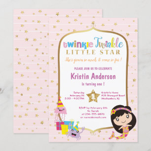 Invitation Twinkle Twinkle Little Star Pink Mermaid Anniversa