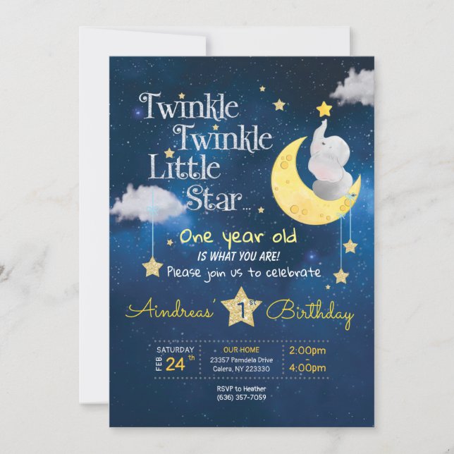 Invitation Twinkle Twinkle Little star Premier anniversaire I (Devant)