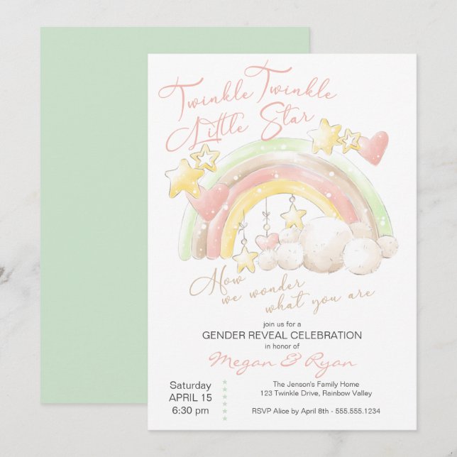 Invitation Twinkle Twinkle Little Star Rainbow Genre Reveal (Devant / Derrière)