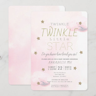 Invitation Twinkle Twinkle Little Star Rose Girl Baby shower