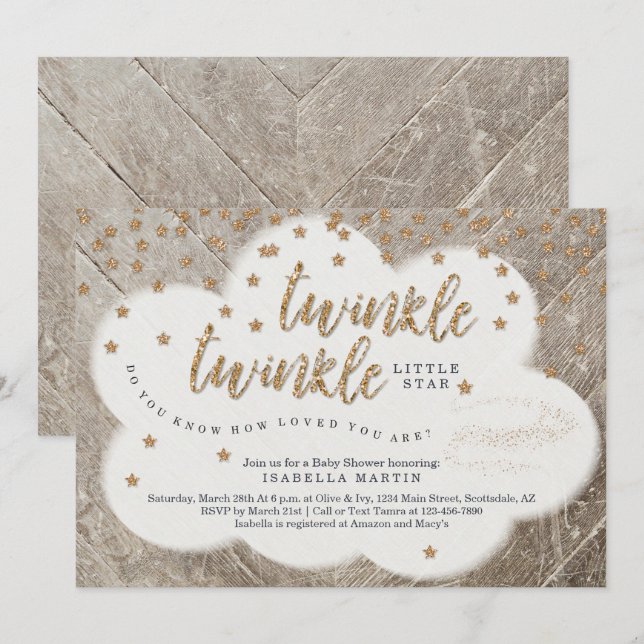 Invitation Twinkle Twinkle Little Star Unisex Baby shower (Devant / Derrière)
