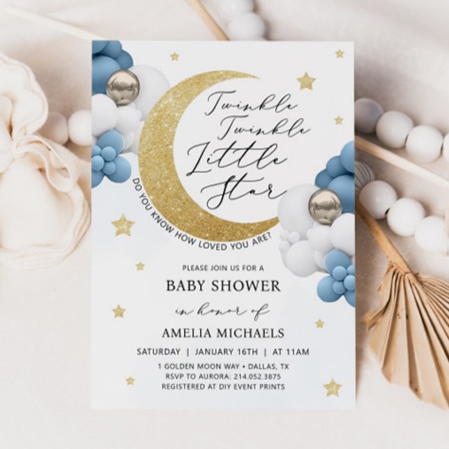 Invitation TWINKLE TWINKLE Lune Et Étoiles Baby shower (Créateur téléchargé)
