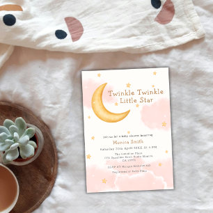 Invitation Twinkle Twinkle Moon Stars Girl Baby shower
