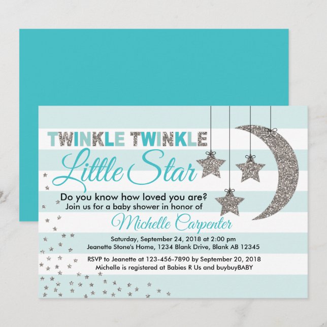 Invitation twinkle twinkle petit baby shower étoile invitatio (Devant / Derrière)