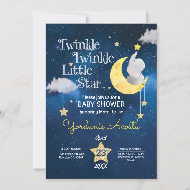 Invitation Twinkle Twinkle Petite étoile baby shower invitati (Devant)