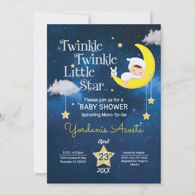 Invitation Twinkle Twinkle Petite étoile baby shower invitati (Devant)