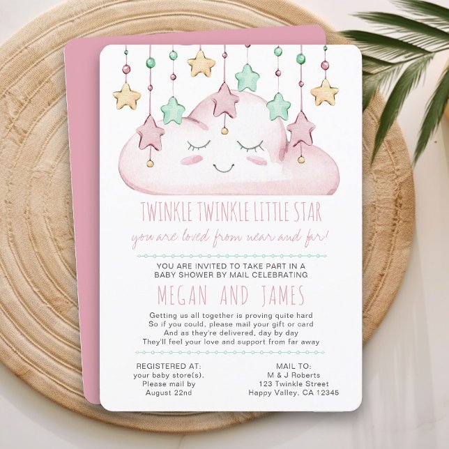 Invitation Twinkle Twinkle Poem Girl Baby shower par courrier (Baby Shower by Mail Invitation from my Twinkle Twinkle baby shower collection)