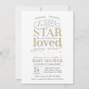 Invitation Twinkle Twinkle Star thème Baby shower jaune