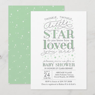 Invitation Twinkle Twinkle Star Theme Baby shower Mint Green