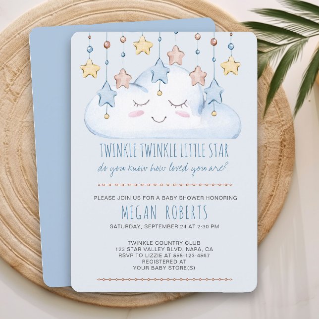 Invitation Twinkle Twinkle Stars et Cloud Boy Baby shower (Blue Baby Shower Invitation from my Twinkle Twinkle baby shower collection)