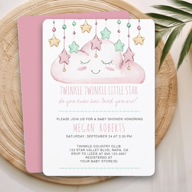 Invitation Twinkle Twinkle Stars et Cloud Girl Baby shower (Pink Baby Shower Invitation from my Twinkle Twinkle baby shower collection)