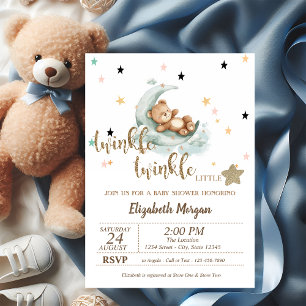Invitation Twinkle Twinkle, Teddy Bear Lune Étoiles Baby Show