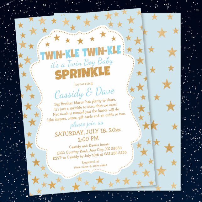 Invitation Twinkle Twins Baby Sprinkle, baby shower jumeaux g (Créateur téléchargé)