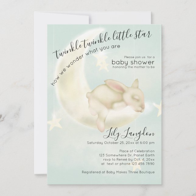 Invitation "Twinkles "Bunny Sweet Dreams | Ciel Turquoise (Devant)