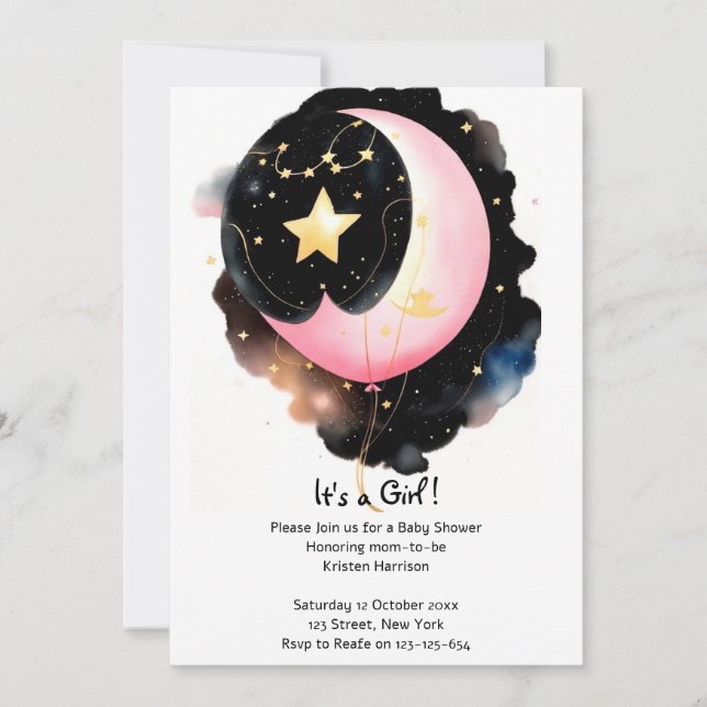 Invitation Twinkling Celestial : Lune & Étoiles Baby shower f (Devant)