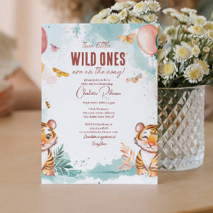 Invitation Twins Baby Cute Deux tigres Baby shower