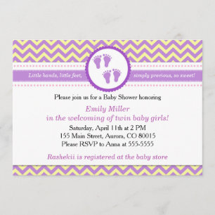 Invitation Twins Baby Girl Shower Purple Yellow