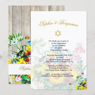 Invitation Twins Baby Naming Jewish Rustic Floral