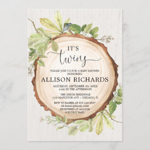 Invitation Twins baby shower, sans sexe jumeau rustique rusti