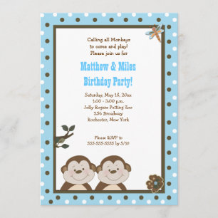Invitation TWINS Bambino Singe 5x7 Anniversaire