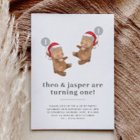 Twins Bear Balloon Santa Hat Premier anniversaire