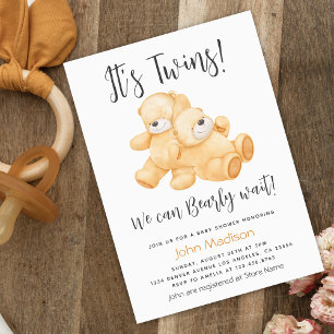 Invitation Twins Bear Nous pouvons Bearly Wait Baby shower