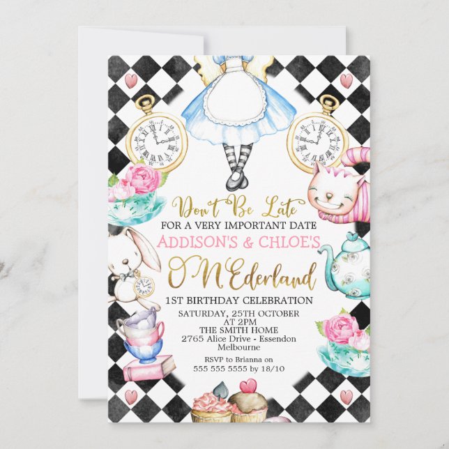 Invitation Twins Black Diamond Alice Dans L'Onderland Anniver (Devant)