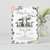 Twins Black White Vache Calves Baby shower Floral