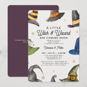 Invitation Twins Boy Girl Purple Halloween Baby shower