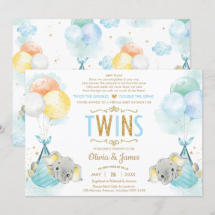 Invitation Twins Boys Elephant Baby shower virtuel par courri