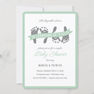 Invitation Twins Couples Douche Vert Baby shower gris