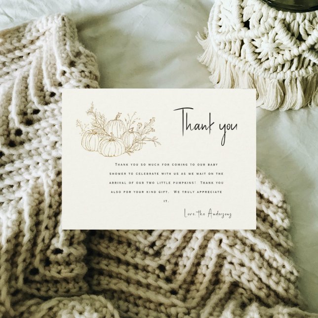 Invitation Twins Cream Little Citrouille Baby shower Merci (Créateur téléchargé)