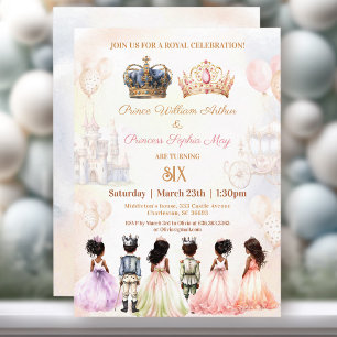 Invitation Twins Dark Skin Prince Princess Crown Royal