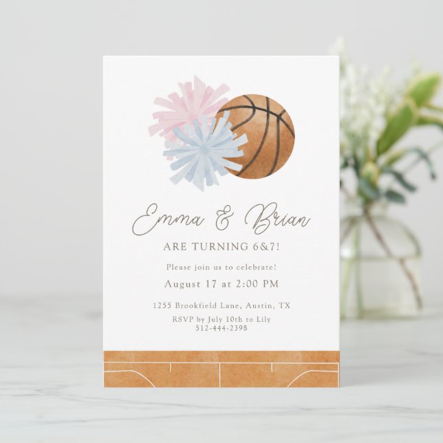 Invitation Twins de cheerleading et de basketball ou Frères e (Debout devant)