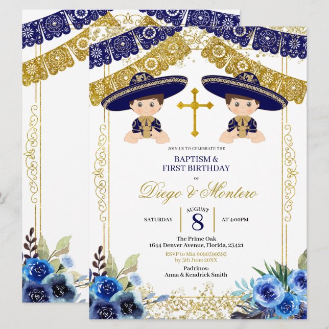 Invitation Twins de la Marine mexicaine Blue et Go (Devant / Derrière)