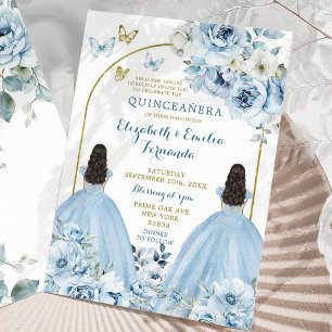 Invitation Twins Dusty Blue Mexicaine Quinceañera Princesses