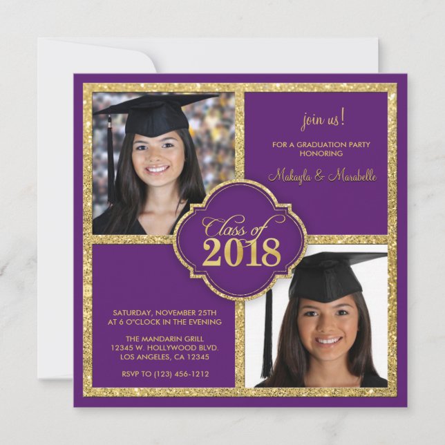 Invitation Twins Elegant Black & Purple Classe de Parties sci (Devant)