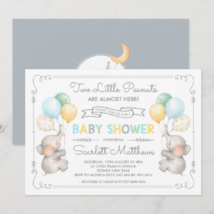 Invitation Twins Elephant Baby shower Pastel Balloons Invitat