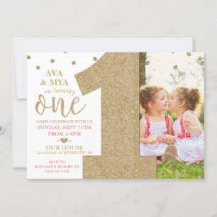Invitation Twins First Birthday Gold & Pink