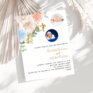 Invitation Twins garçon fille bleu rose photo luxe baptême