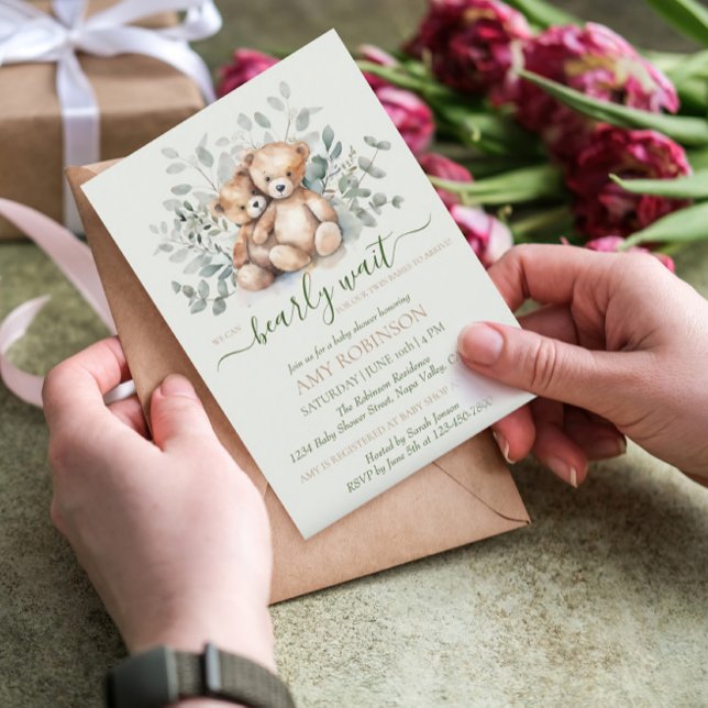 Invitation Twins Genre Neutre Teddy Bear Baby shower Boho (Créateur téléchargé)