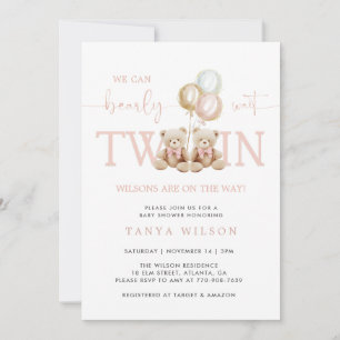 Invitation Twins Girl Teddy Bear Baby shower d'attente