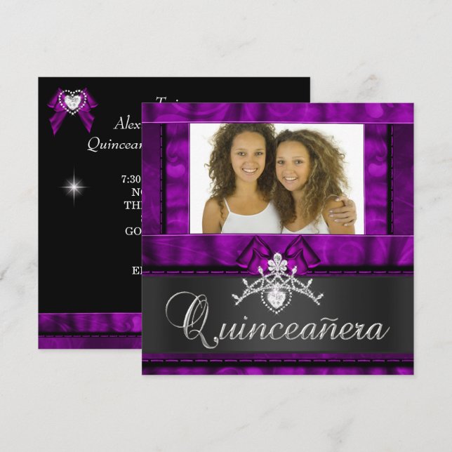 Invitation Twins Girls Purple Quinceanera 15e anniversaire (Devant / Derrière)