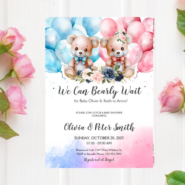 Invitation TWINS Nous Pouvons Attendre Teddy Bear Baby shower (Créateur téléchargé)